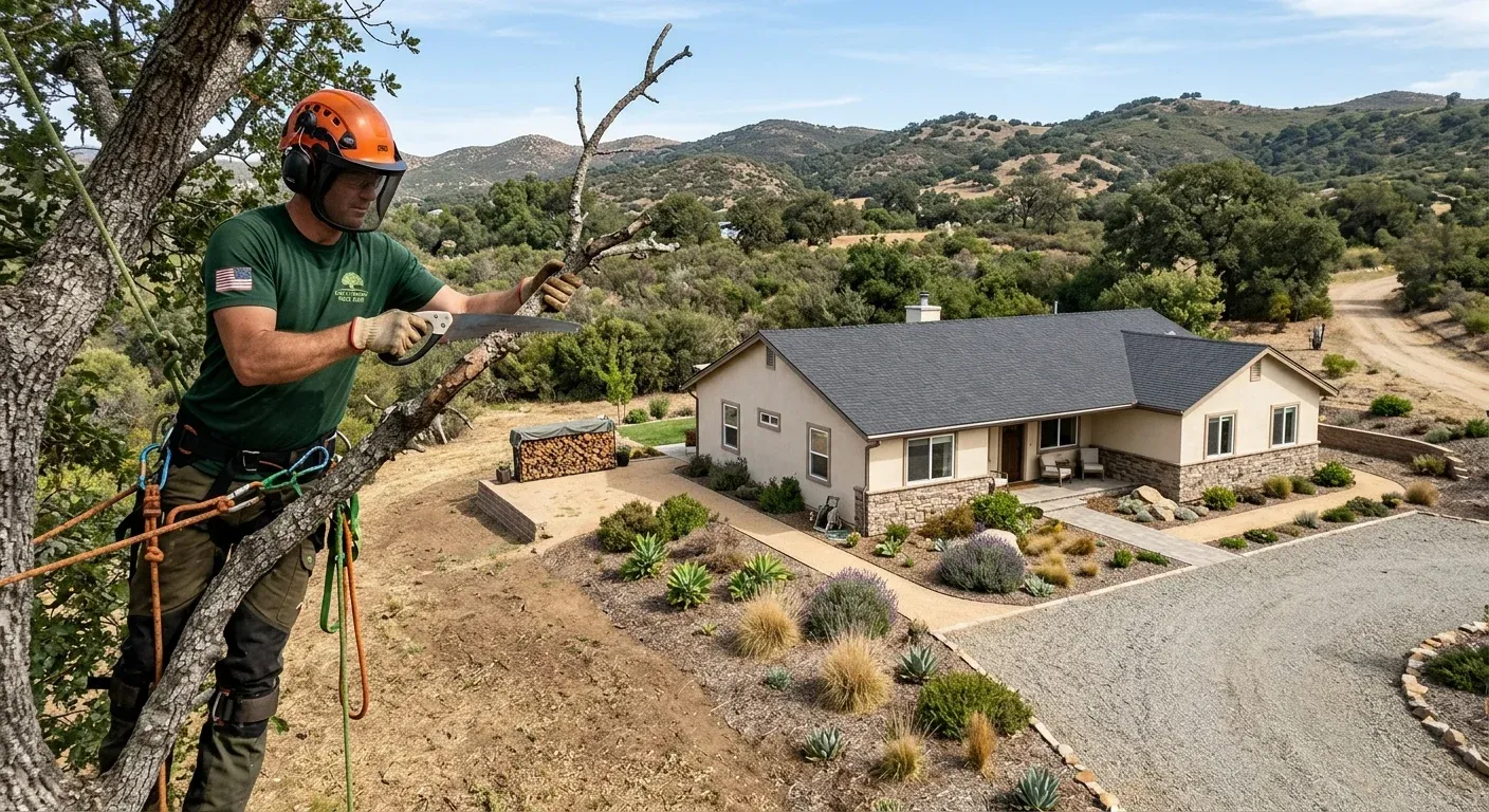 A clean, well-maintained property with clear defensible space around a house in an East County San Diego neighborhood.